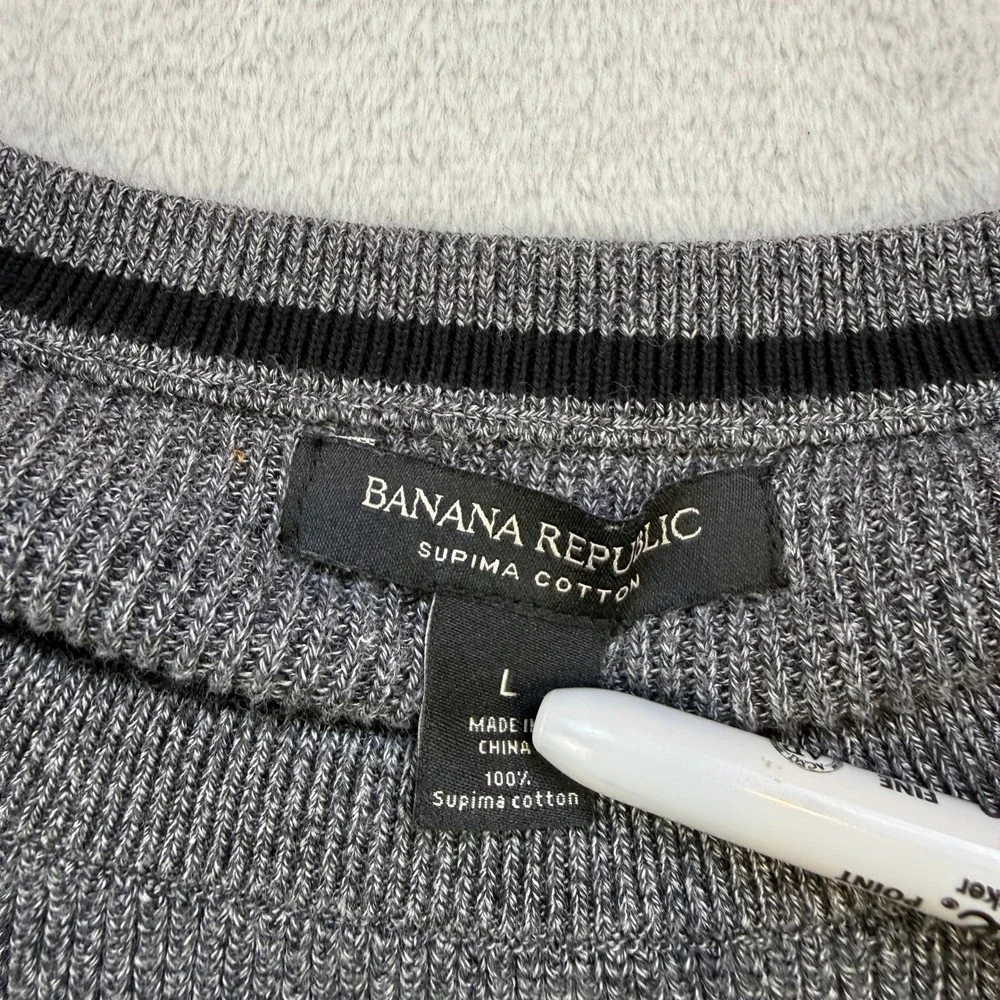 Banana‎ Republic Sweater Mens Large Gray Supima Cotton Ribbed Knit Crewneck
